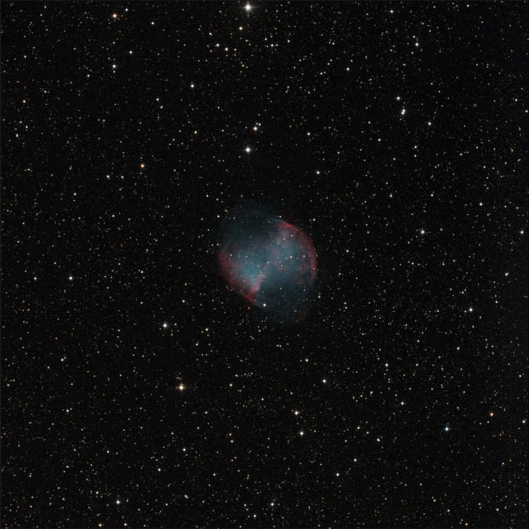 NGC 6853, known as the Dumbbell Nebula or Apple Core Nebula, was the first planetary nebula to be discovered.   Shot taken 5/25/2014 with a Planewave 24" CDK located in the Sierra Nevada Mountains, California